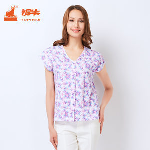 純棉舒適，貼心設計 銅牛女士短袖中老年睡衣背心開襟家居服